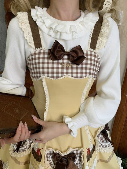 White Sweet Long Sleeve Blouse with Ruffle Cuffs and Neckline - Lan Jian Chuan