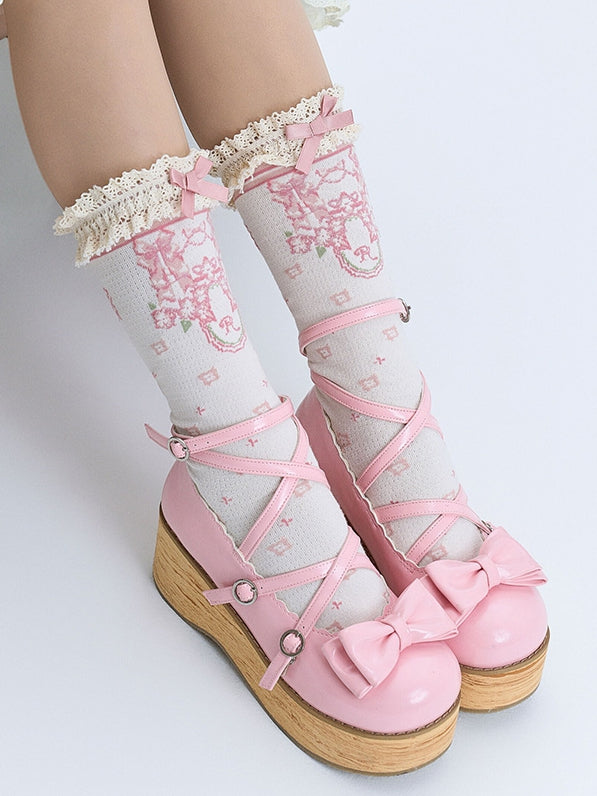 Lolita Toe Shoes Platform Round Sweet - Pink Peach