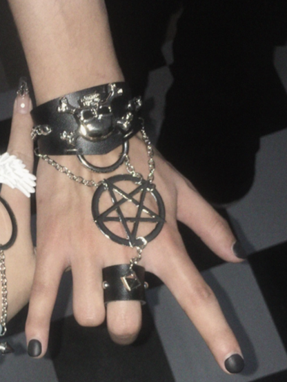 ブラックスケルトンパンクブレスレット（リング付き）