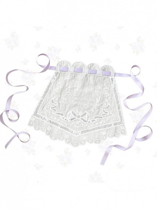 Sweet White Lolita Apron with Lace Edging - Stars Fall on the Foggy Island