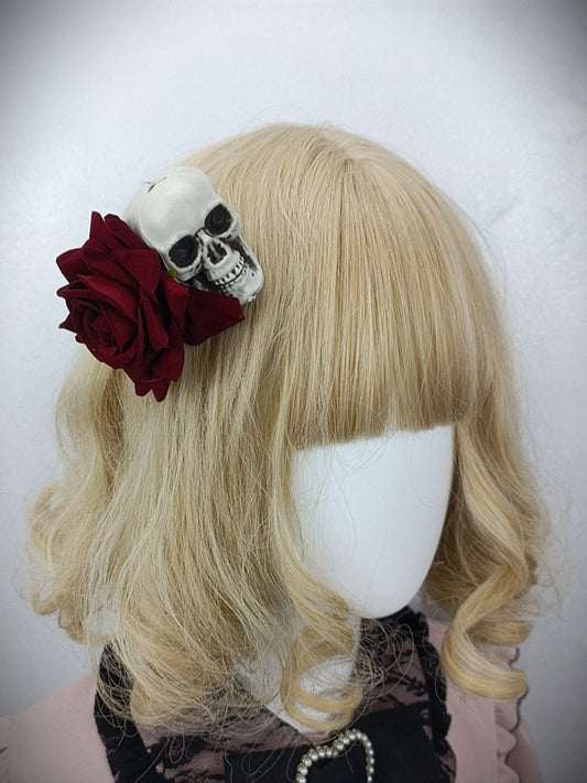 Hairclip Skull Red Rose