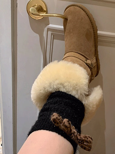 White/Light Coffee/Dark Coffee/Black/Dark Grey Sweet Calf Socks With Leopard Bowknot