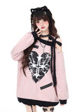Pink Asymmetrical Neckline Top with Self-Tie Straps & Heart Cross Print - CRAZY GIRL