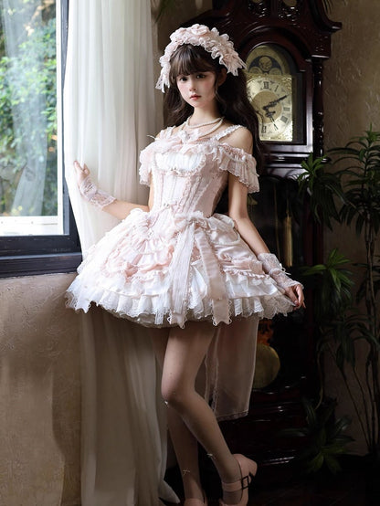 Accents Bead Lolita with and Dress Corset Balletcore Bow Chains Pink Princess