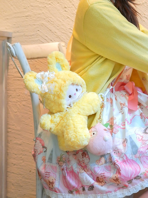 Yellow Rabbit-shaped Bowknot Plush Backpack Middle/Large Size