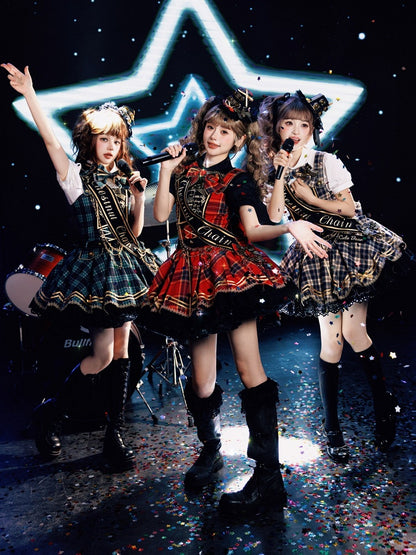 Red / Green / Blue Idol Lolita Plaid Bowknot KC or Mini Top Hat - LiLi Chain