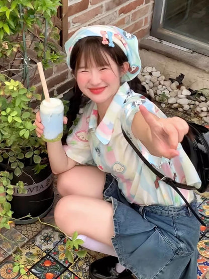 ストライプ柄の可愛い子犬のスクエアスカーフ