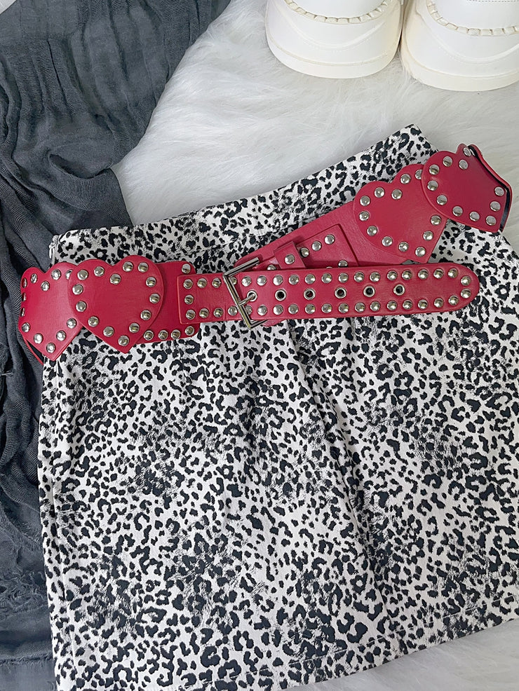 Punk Waist Studs Red Design Heart Y2K PU Belt