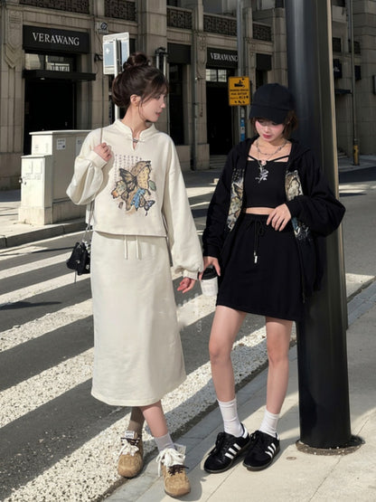 アプリコット/ブラックAラインスカート ショート/ロングバージョン