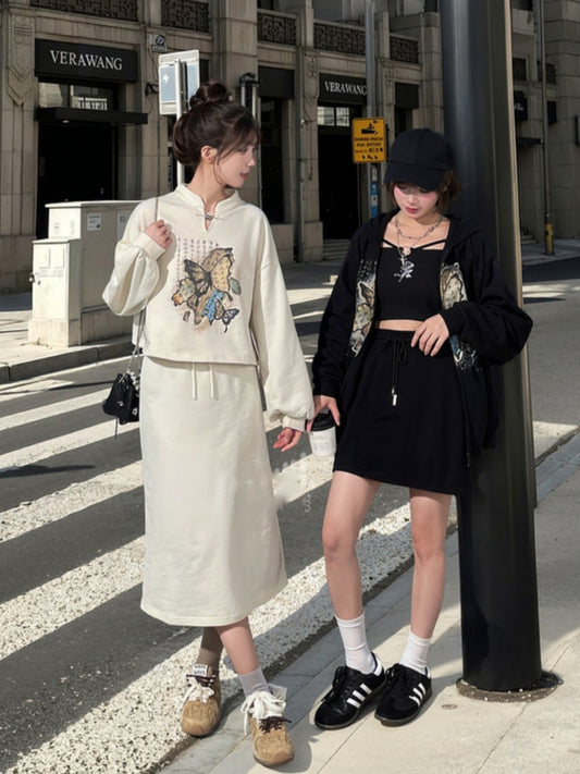 アプリコット/ブラックAラインスカート ショート/ロングバージョン