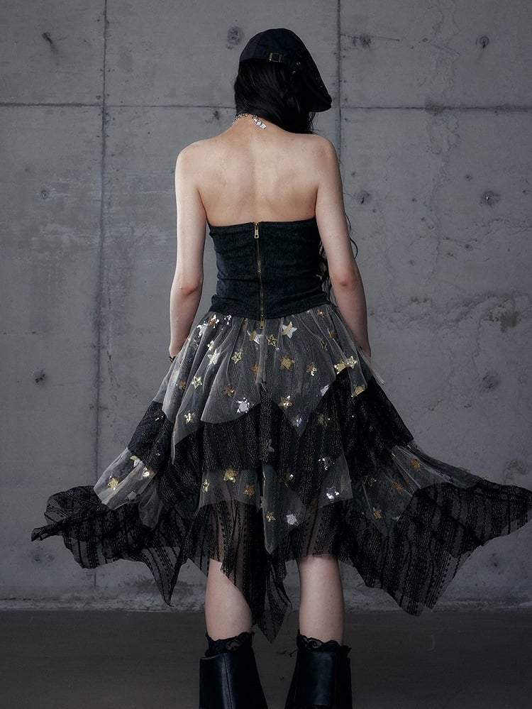 Punk Rococo Yellow Three-Strap Cross Metal Buckles with Black Embroidery Bustier