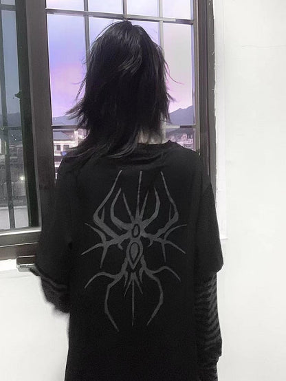 and Dark Top Sleeves Print Faux Gothic Black Two-Piece Striped Fantasy with