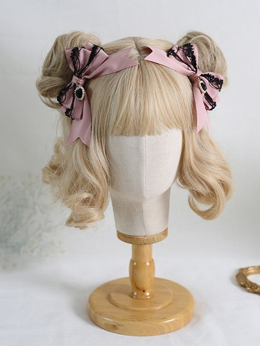 of Pair Lace Bowknot Charm A with Decorations Heart Colors Black 9 Hairclips