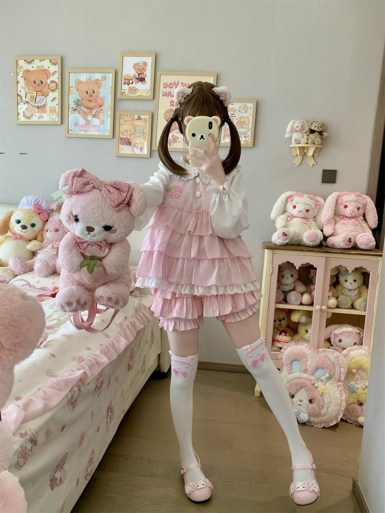 Backpack Daily with Accents Strawberry Pink Kawaii Plush Bow Bear-shaped