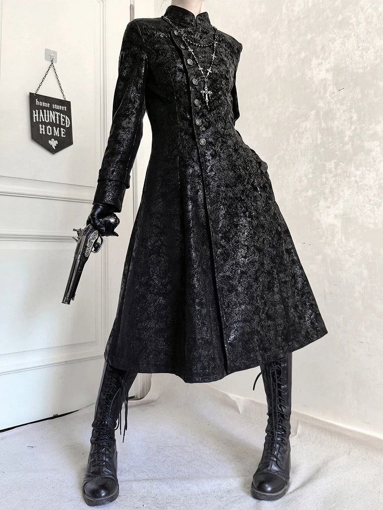 Spine Coat Ouji Collar Versatile Gothic Black Lizard Embroidery Fashion Back with