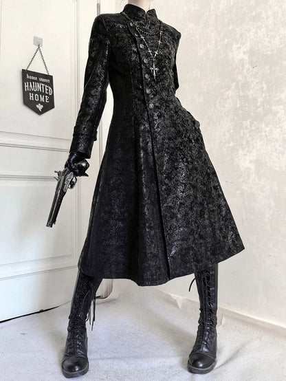 Spine Coat Ouji Collar Versatile Gothic Black Lizard Embroidery Fashion Back with