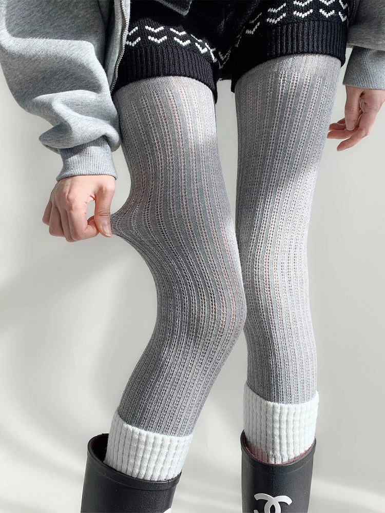 Colors) Ribbed Knit Openwork Tights (5