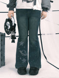 with Motifs Plus Jeans Star Rhinestone Size Blue Y2K Flared Planet