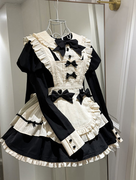 Detachable Short Lolita Apron KC + Dress Maid Sleeves Black