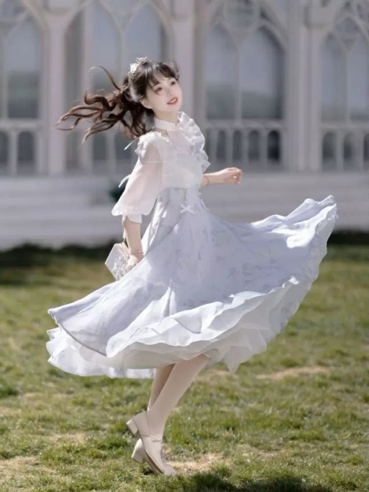 Halter Edward White Floral Piece Neck and One Summer Print Purple