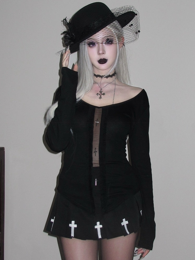 Top Gothic All with White Cutout Black/Black Sleeves Design Long