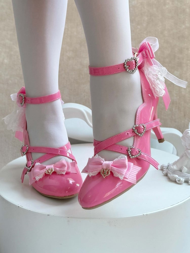 Lolita Elegante Heels in Schleife Barbie mit rosa Oberteil