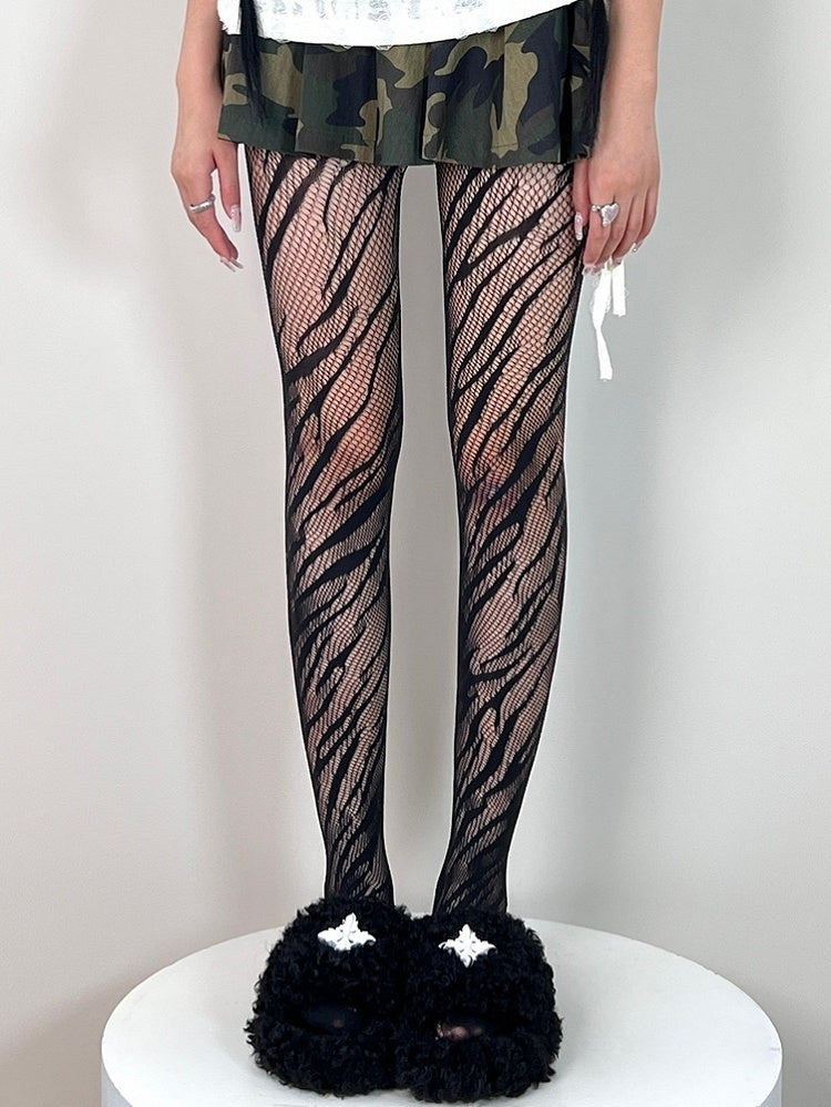 Y2K Black Tights Zebra-stripe