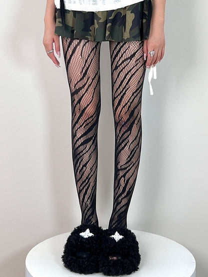 Y2K Black Tights Zebra-stripe