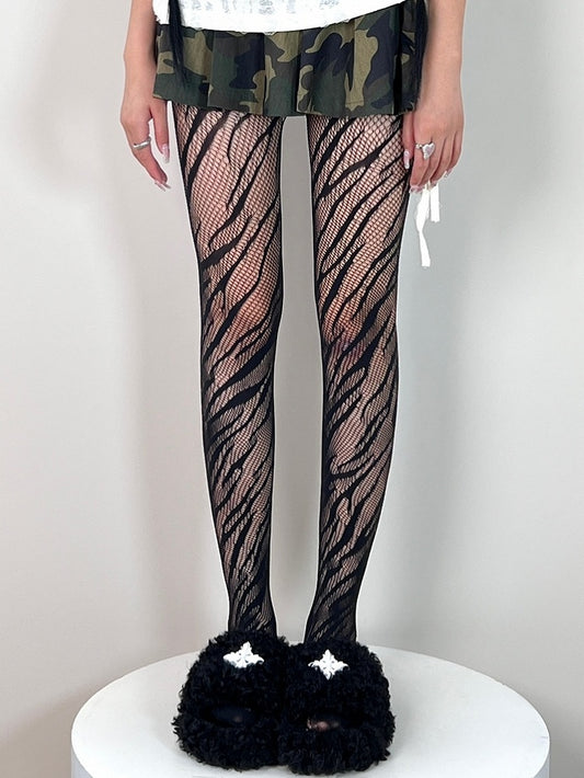 Y2K Black Tights Zebra-stripe