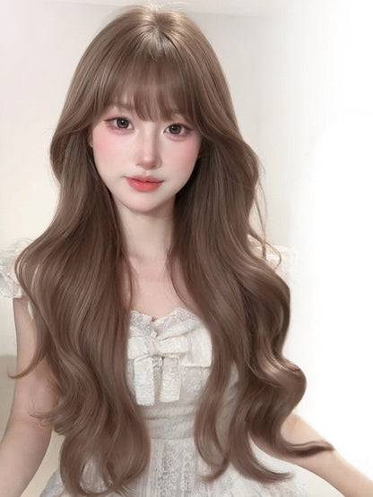 Honey Tea 70cm Full Bangs Long Wavy Curly Wig - Meow Island Wig
