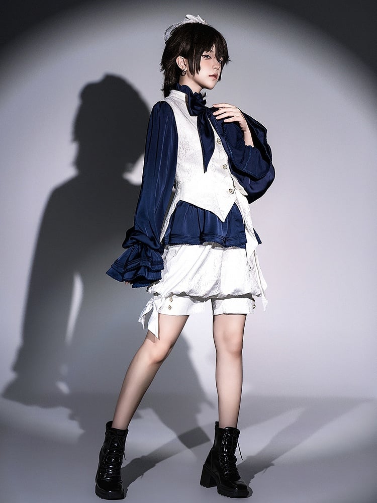 Weiße Weste mit Prinzen-Lolita-Kragen und Ouji-Jacquard-Streifen