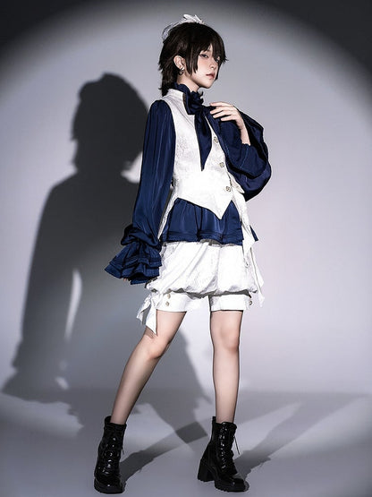 Weiße Weste mit Prinzen-Lolita-Kragen und Ouji-Jacquard-Streifen