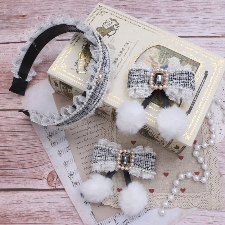 Tweed Bowknot Hairclip Set Options Jirai Color Kei KC 5