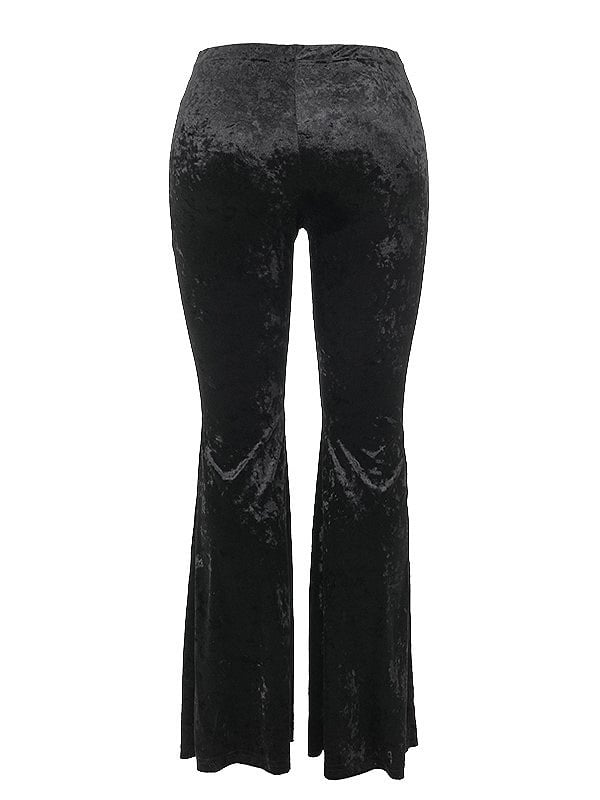 Pants Flared Halloween Print Cross Red Fly with Lace-Up Black Gothic