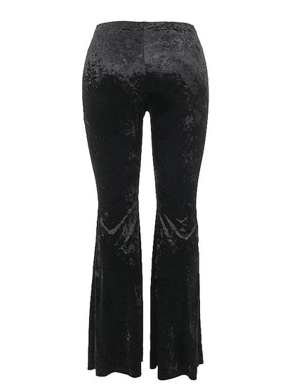 Pants Flared Halloween Print Cross Red Fly with Lace-Up Black Gothic