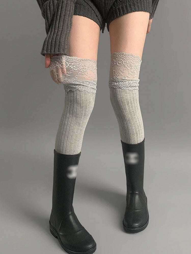 Spitzenstrümpfe mit Overknee-Besatz in Grau/Beige/Hellgrau/Weiß/Schwarz/Dunkel