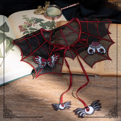 and with Detachable Spider Web Embroidery Organza Brooch Red Butterfly Fake Collar Black Moth