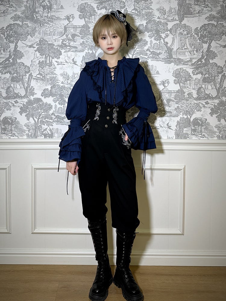 Long Dark Lolita Shirt Blue Vibes Pirate Ouji Sleeves