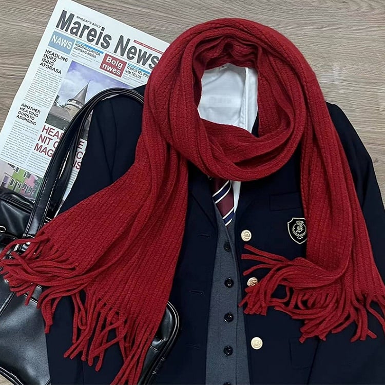 Scarf JK Details Knitted Tassels Uniform Red/White