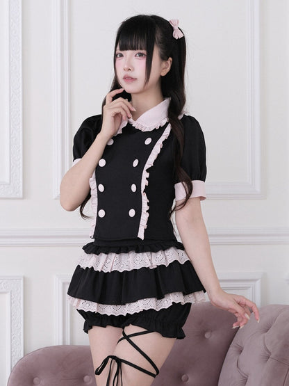 Black Pink Jirai Kei Tiered Lace Skort - No Genki