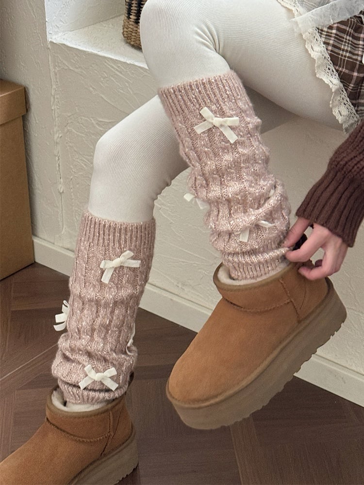 Milk White/Black/Apricot/Camel/Pink/Green Sweet Bowknot Leg Warmers