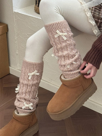 Milk White/Black/Apricot/Camel/Pink/Green Sweet Bowknot Leg Warmers