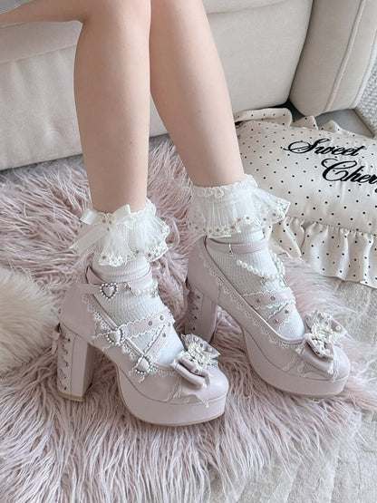 Pink Platform Mary Janes with Crystal Detail - Sheep Puff