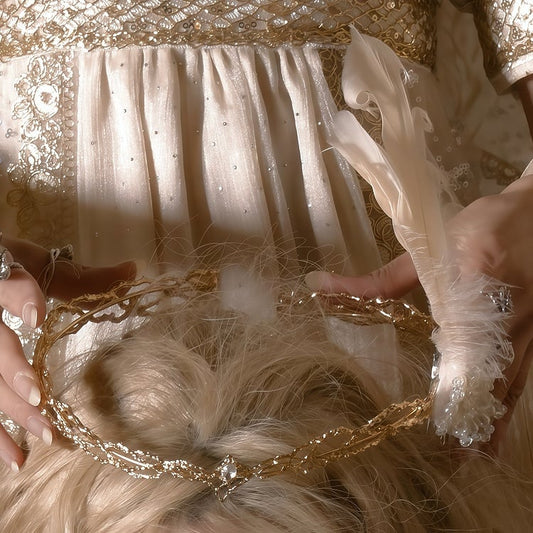 Tiara Golden with Adorned Feather