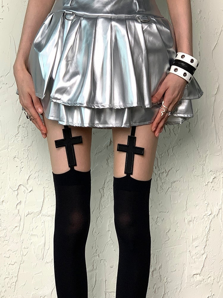 Cross Black//White Suspender Applique Y2K Stockings