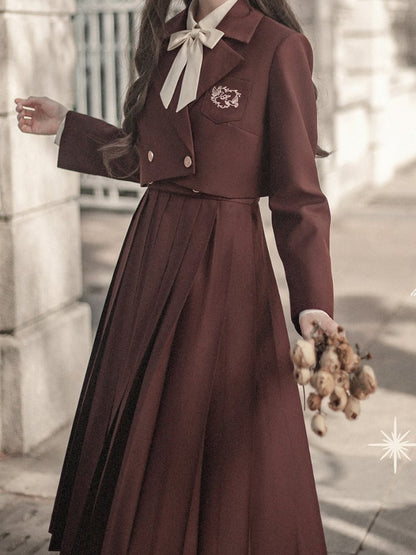 Embroidery JK Uniform Brown with Blazer Elegant Dove