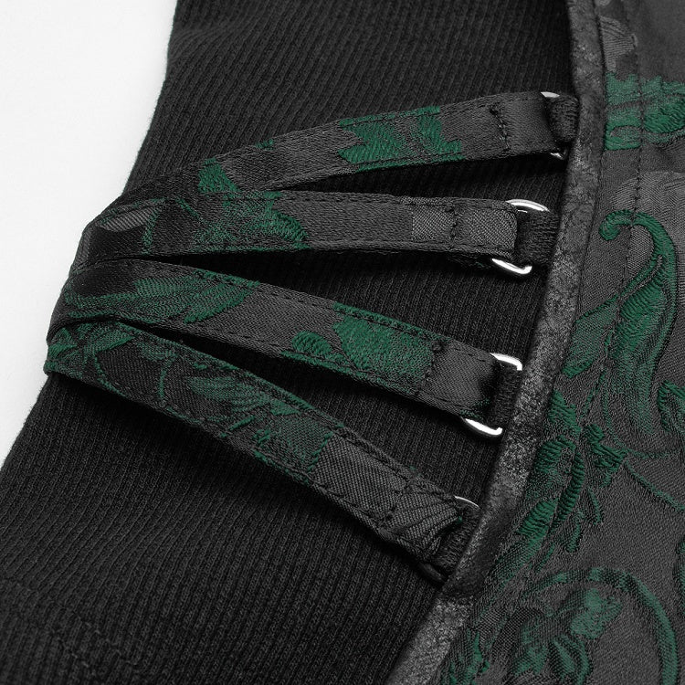 Black Steampunk Green Jacquard Waistcoat