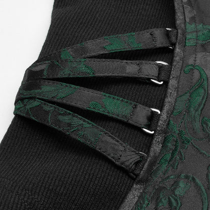 Black Steampunk Green Jacquard Waistcoat