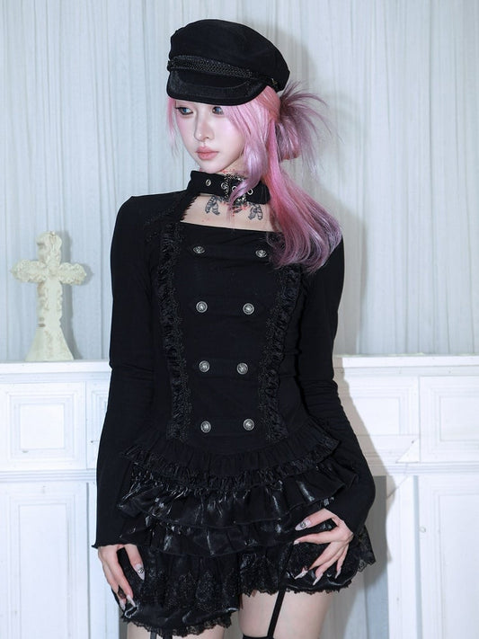 Sleeve Long Choker Punk Buckle - Top Collar Black