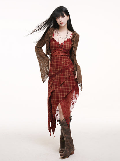 Coffee Punk Ruffled with Cardigan Fitted Slit Collar Cuffs